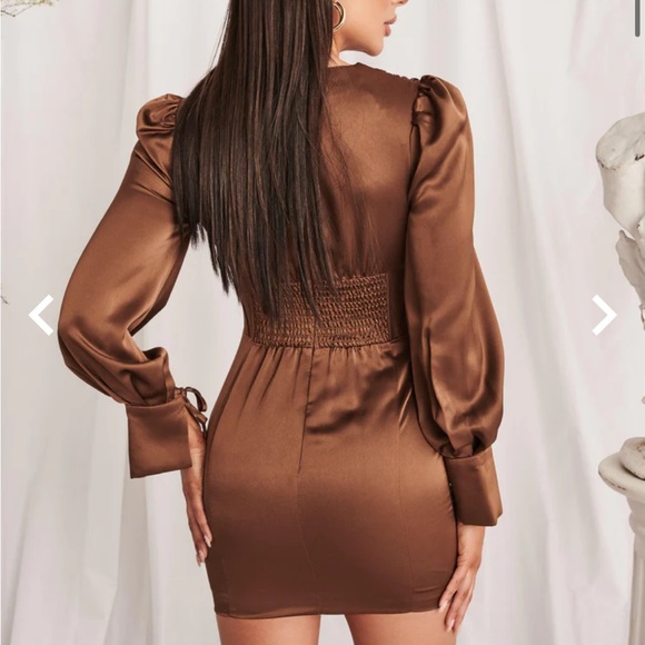 Lavish Alice nevaeh satin balloon sleeve corset mini dress in chocolate brown - Picture 3 of 7